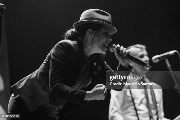 Aimee Allen member of the band The Interrupters performs live on stage at Arena Anhembi on November 3, 2017 in Sao Paulo, Brazil.