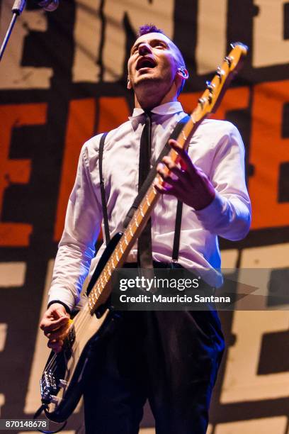 Justin Bivona member of the band The Interrupters performs live on stage at Arena Anhembi on November 3, 2017 in Sao Paulo, Brazil.
