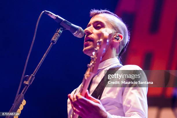 Justin Bivona member of the band The Interrupters performs live on stage at Arena Anhembi on November 3, 2017 in Sao Paulo, Brazil.