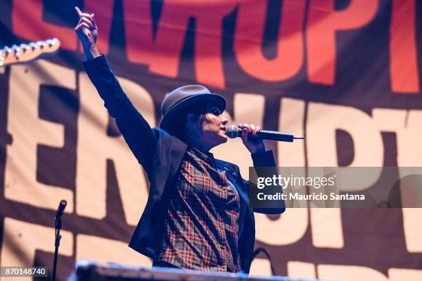 Aimee Allen member of the band The Interrupters performs live on stage at Arena Anhembi on November 3, 2017 in Sao Paulo, Brazil.