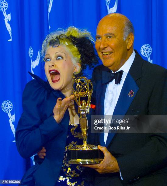 Singer Cyndi Lauper and comedian Carl Reiner at the 47th Primetime Emmy Awards Show on September 10 in Pasadena, California.