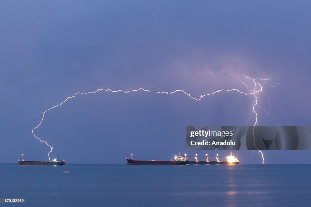 Lightnings over the sky in Turkey's Hatay