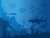 Blue underwater landscape