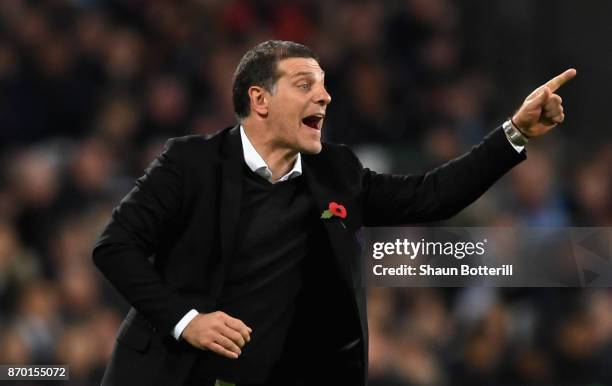 Slaven Bilic, Manager of West Ham United reacts during the Premier League match between West Ham United and Liverpool at London Stadium on November...