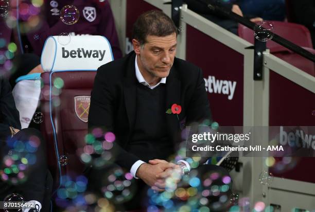 Slaven Bilic the head coach / manager of West Ham United during the Premier League match between West Ham United and Liverpool at London Stadium on...