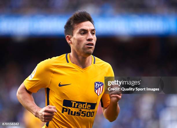 Nico Gaitan of Atletico de Madrid looks on during the La Liga match between Deportivo La Coruna and Atletico Madrid at Riazor Abanca Stadium on...