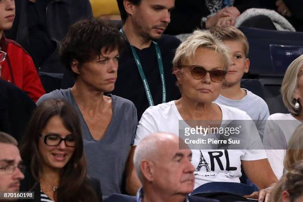 Muriel Robin and her wife Anne Le Nen are seen in the stands during the Rolex Paris Masters at Hotel Accor Arena Bercy on November 3, 2017 in Paris,...