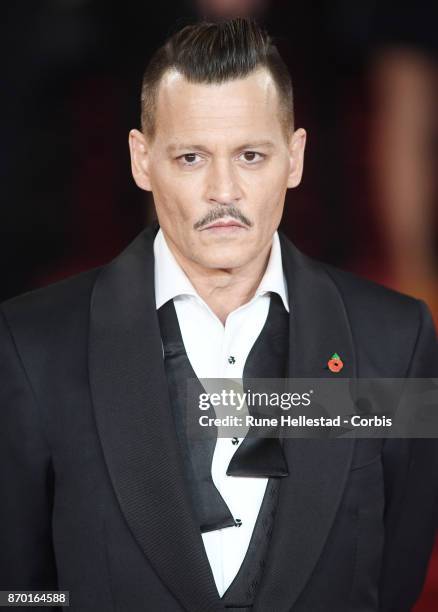 Johnny Depp attends the 'Murder On The Orient Express' World Premiere at Royal Albert Hall on November 02, 2017 in London, England. .