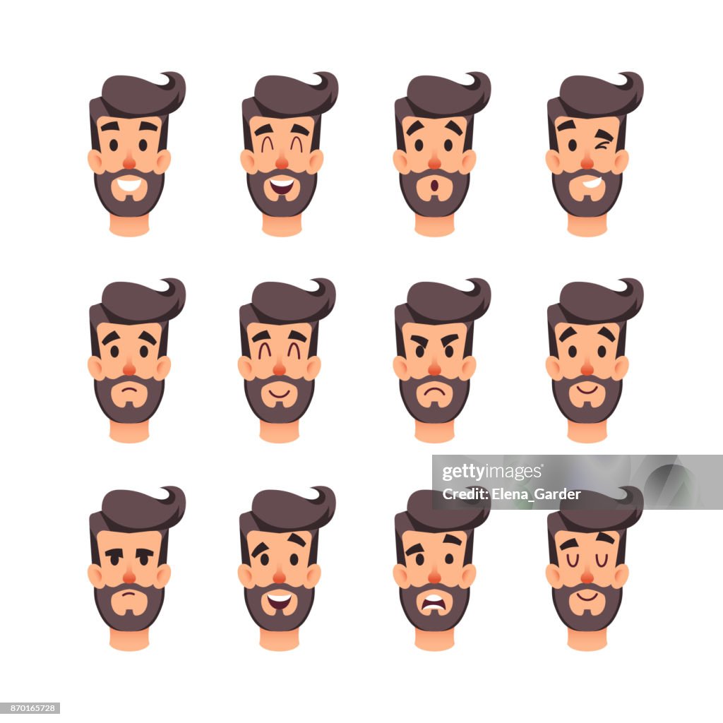 Mans Head With Different Emotions Cartoon Vector Male Faces Character ...