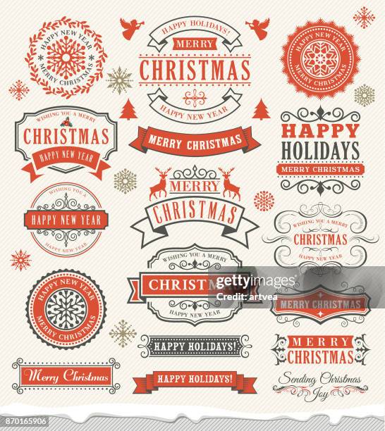 stockillustraties, clipart, cartoons en iconen met vintage christmas-badges - holiday elements