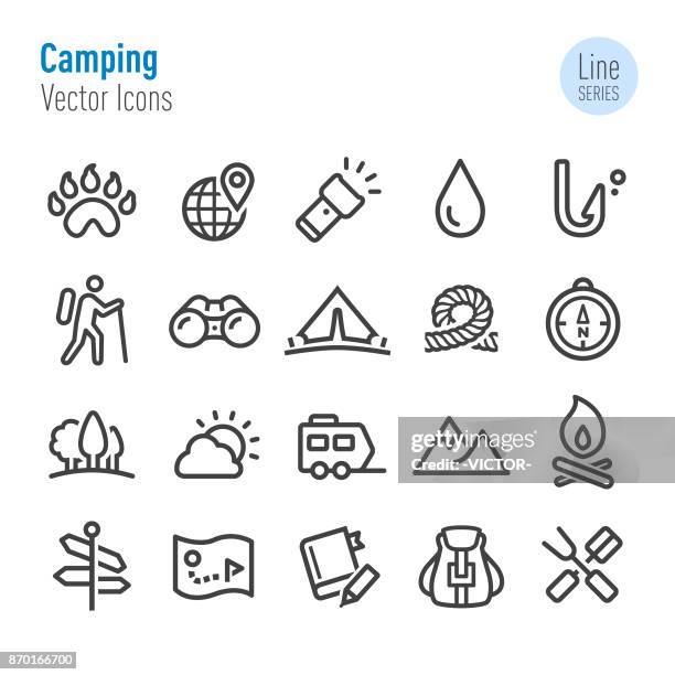 illustrations, cliparts, dessins animés et icônes de camping icons - vecteur ligne série - bois de chauffage