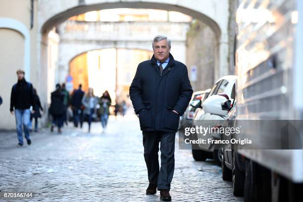 Antonio Tajani arrives at the European Parliament Headquarters on February 17, 2017 in Rome, Italy.
