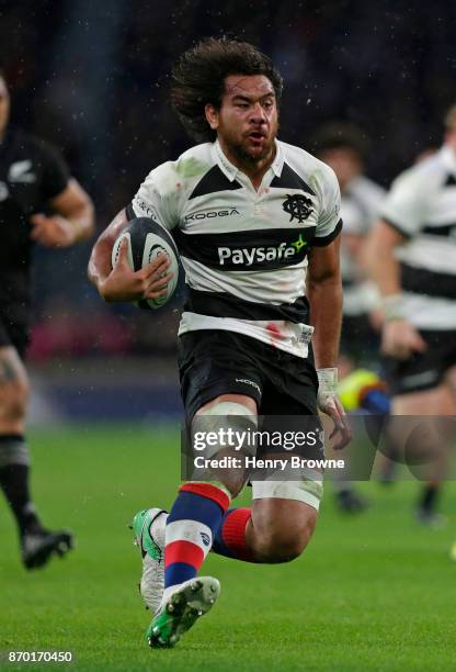 Steven Luatua of Barbarians during the Killik Cup match between Barbarians and New Zealand at Twickenham Stadium on November 4, 2017 in London,...