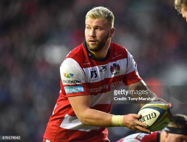 Ross Moriarty of Gloucester Rugby during the Anglo-Welsh Cup match at Welford Road on November 4, 2017 in Leicester, England.
