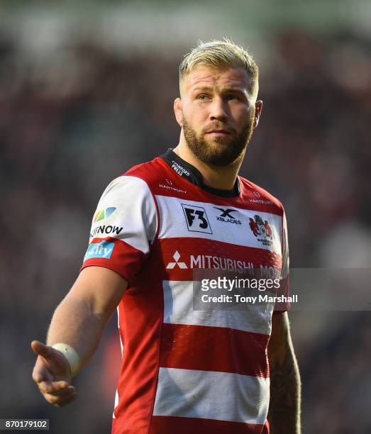 Ross Moriarty of Gloucester Rugby during the Anglo-Welsh Cup match at Welford Road on November 4, 2017 in Leicester, England.