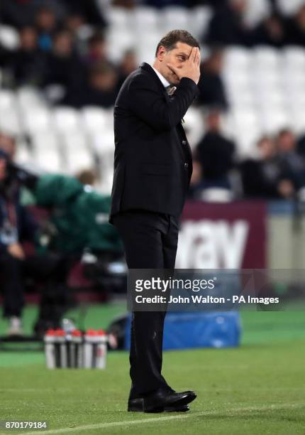 West Ham United manager Slaven Bilic gestures on the touchline during the Premier League match at the London Stadium.