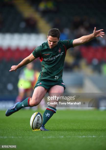Joe Ford of Leicester Tigers during the warm up before the Anglo-Welsh Cup match at Welford Road on November 4, 2017 in Leicester, England.