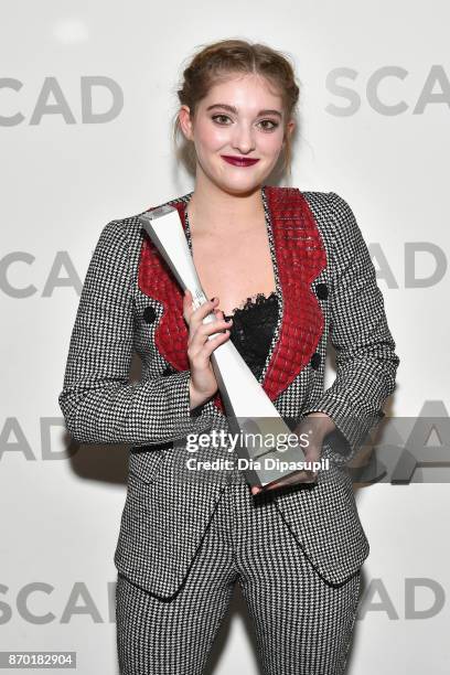 Actress Willow Shields poses backstage with the Rising Star award at Trustees Theater during the 20th Anniversary SCAD Savannah Film Festival on...