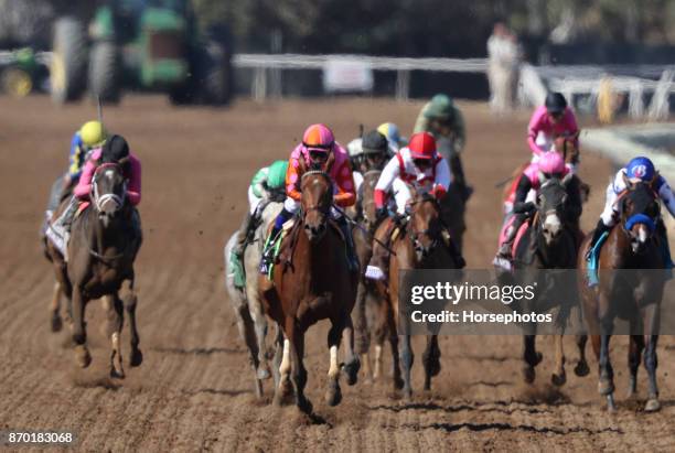 Caledonia Road with Mike Smith up wins the Breeders Cup Juvenile Fillies at Del Mar Race Track on November 4, 2017 in Del Mar, California