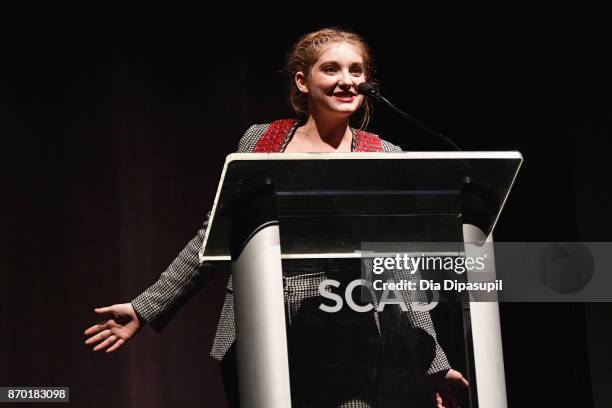 Actress Willow Shields accepts Rising Star award onstage at Trustees Theater during the 20th Anniversary SCAD Savannah Film Festival on November 4,...