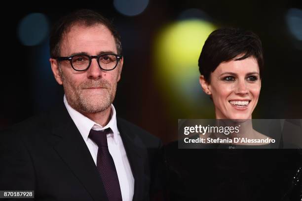 Valerio Mastandrea and Chiara Martegiani walk a red carpet for 'The Place' during the 12th Rome Film Fest at Auditorium Parco Della Musica on...