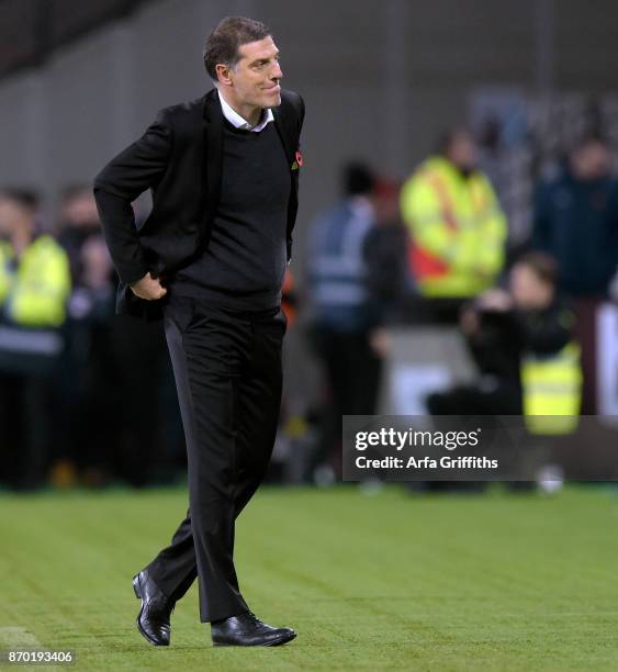 Slaven Bilic of West Ham United looks on in despair during the Premier League match between West Ham United and Liverpool at London Stadium on...