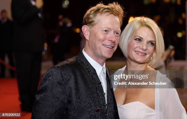 Dieter Thoma and his wife Mandana Thoma are seen during the German Sports Media Ball at Alte Oper on November 4, 2017 in Frankfurt am Main, Germany.