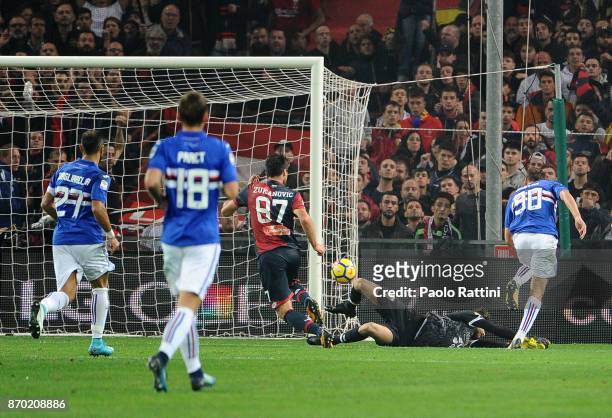 Gaston Ramirez of Sampdoria scores the goal 0-1 during the Serie A match between Genoa CFC and UC Sampdoria at Stadio Luigi Ferraris on November 4,...