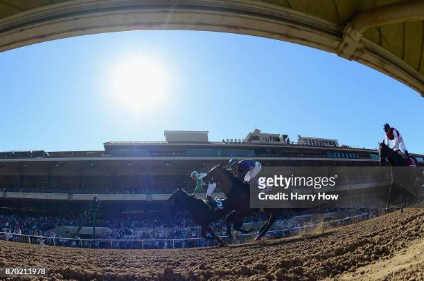 Bar Of Gold ridden by Irad Ortiz Jr. Beats Ami's Mesa ridden by Luis Contreras , Carina Mia ridden by Javier Castellano to win the Breeders' Cup...