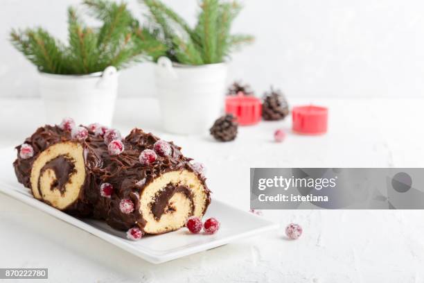 french christmas cake buche de noel - christmas cake foto e immagini stock