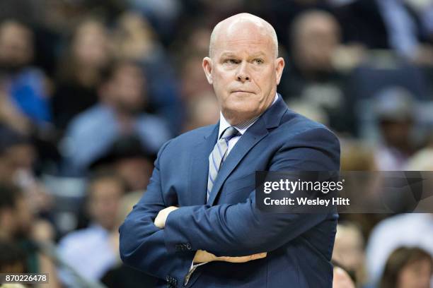 Head Coach Steve Clifford of the Charlotte Hornets watches play during a game against the Memphis Grizzlies at the FedEx Forum on October 30, 2017 in...