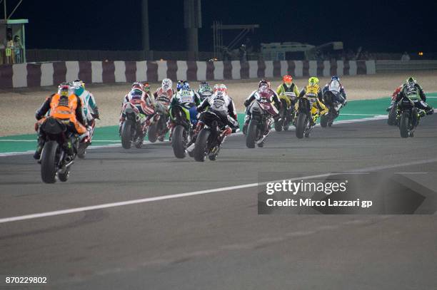 The Supersport riders start from the grid during the Supersport race during the FIM Superbike World Championship in Qatar - Race 2 at Losail Circuit...