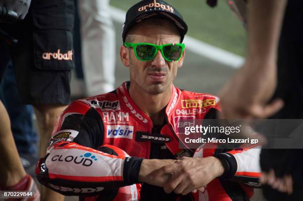 Marco Melandri of Italy and ARUBA.IT RACING-DUCATI looks on on the grid during the Superbike race 2 during the FIM Superbike World Championship in...