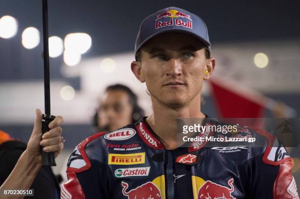 Jake Gagne of USA and Red Bull Honda World Superbike team looks on on the grid during the Superbike race 2 during the FIM Superbike World...