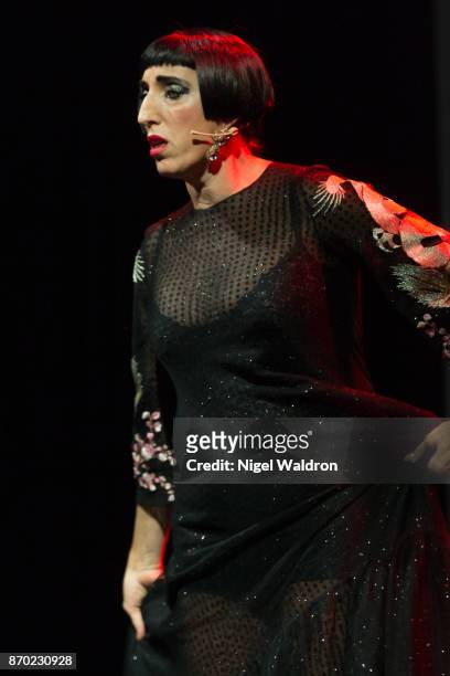 Rossy de Palma performs on stage during her show Love, Travel and Resilience at the Oslo World Music Festival in Sentralen on November 4, 2017 in...