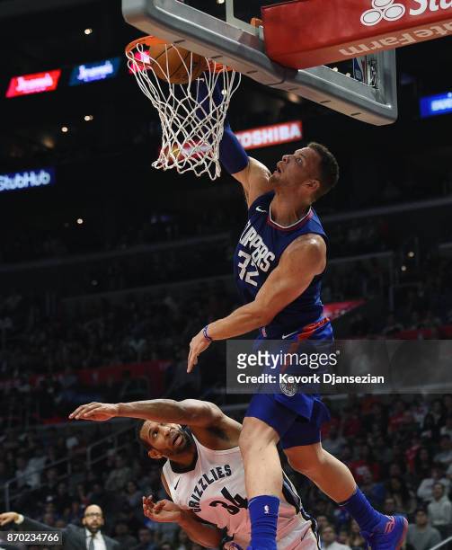 Blake Griffin of the LA Clippers elevates for a dunk over Brandan Wright of the Memphis Grizzlies during the second half of the basketball game at...