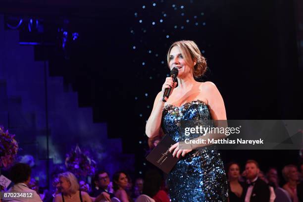 Kim Fisher speaks on stage at the Leipzig Opera Ball on November 4, 2017 in Leipzig, Germany.