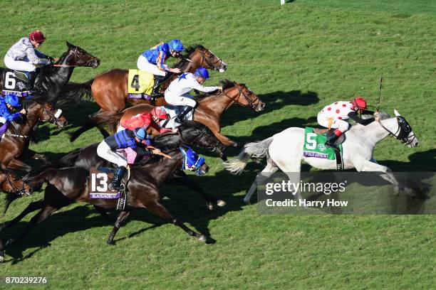 World Approval ridden by John Velazquez wins the Breeders' Cup Mile on day two of the 2017 Breeders' Cup World Championship at Del Mar Race Track on...