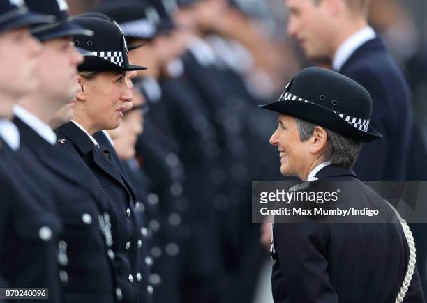 Commissioner of the Metropolitan Police Cressida Dick talks with graduating officers during the Metropolitan Police Service Passing Out Parade for...