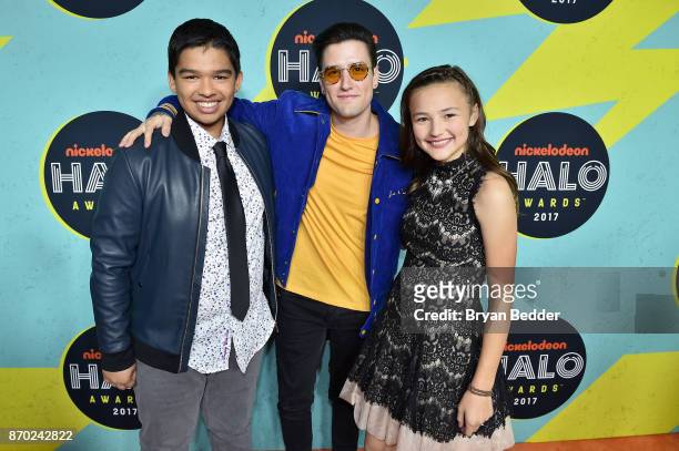 Andrew Dunn, Logan Henderson and Raegan Junge attend the 2017 Nickelodeon HALO Awards at Pier 36 on November 4, 2017 in New York City.