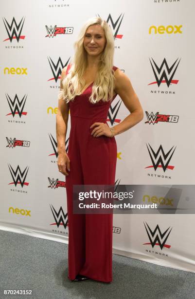Charlotte Flair attends a press conference for 'WWE' at the Hotel Four Points on November 4, 2017 in Barcelona, Spain.