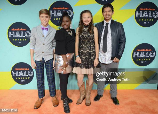 Honorees Caleb White, Zoe Terry, Raegan Junge and Andrew Dunn attend the 2017 Nickelodeon HALO Awards at Pier 36 on November 4, 2017 in New York City.