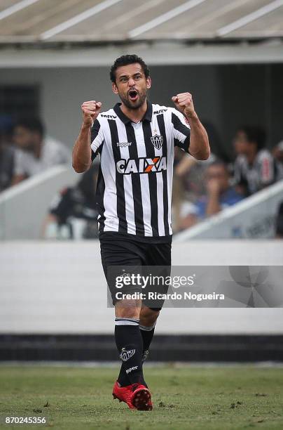 Fred of Atletico Mineiro celebrates his goal during the match between Santos and Atletico Mineiro as a part of Campeonato Brasileiro 2017 at Vila...