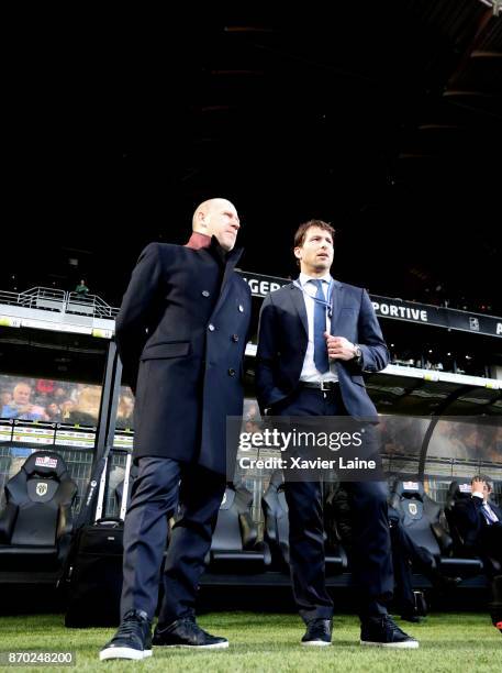 Antero Henrique and Maxwell of Paris Saint-Germain before the Ligue 1 match between Angers SCO and Paris Saint Germain at Stade Raymond Kopa on...