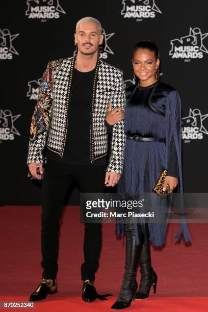 Singers Matt Pokora and Christina Milian attend the 19th 'NRJ Music Awards' ceremony on November 4, 2017 in Cannes, France.
