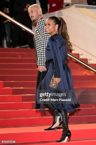 Singers Matt Pokora and Christina Milian attend the 19th 'NRJ Music Awards' ceremony on November 4, 2017 in Cannes, France.