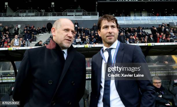 Antero Henrique and Maxwell of Paris Saint-Germain before the Ligue 1 match between Angers SCO and Paris Saint Germain at Stade Raymond Kopa on...