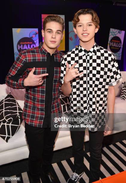 Ricardo Hurtado and Jacob Sartorius pose backstage at the 2017 Nickelodeon HALO Awards at Pier 36 on November 4, 2017 in New York City.