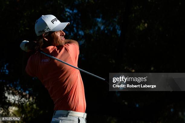 Aaron Baddeley of Australia hits his tee shot on the 16th hole during the third round of the Shriners Hospitals For Children Open at the TPC...