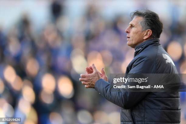 Leicester City manager Claude Puel during the Premier League match between Stoke City and Leicester City at Bet365 Stadium on November 4, 2017 in...